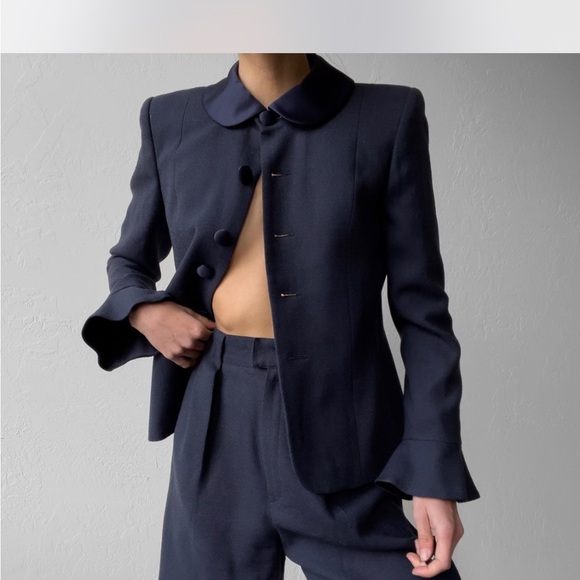 Navy two piece wool pant suit. - Picture 4 of 4